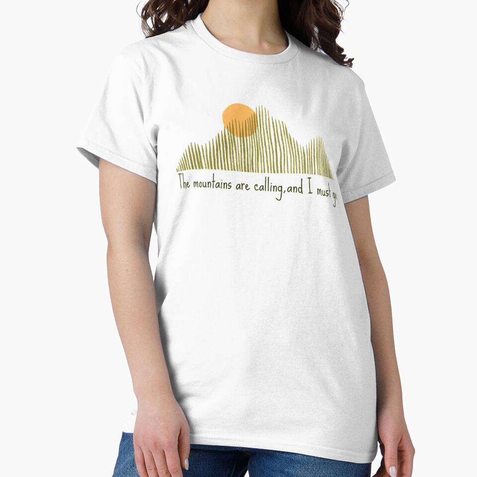 The Mountains are Calling, and I must Go - Quote by John Muir - Mountain and Sunrise Illustration by Ksera.Art