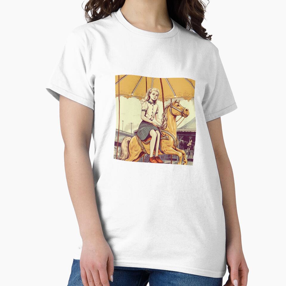 The vintage girl on a carousel ( White Color ) by SMALL BEAR ART
