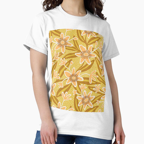 Abstract passiflora flowers in mustard yellow by Illustrated by Nat