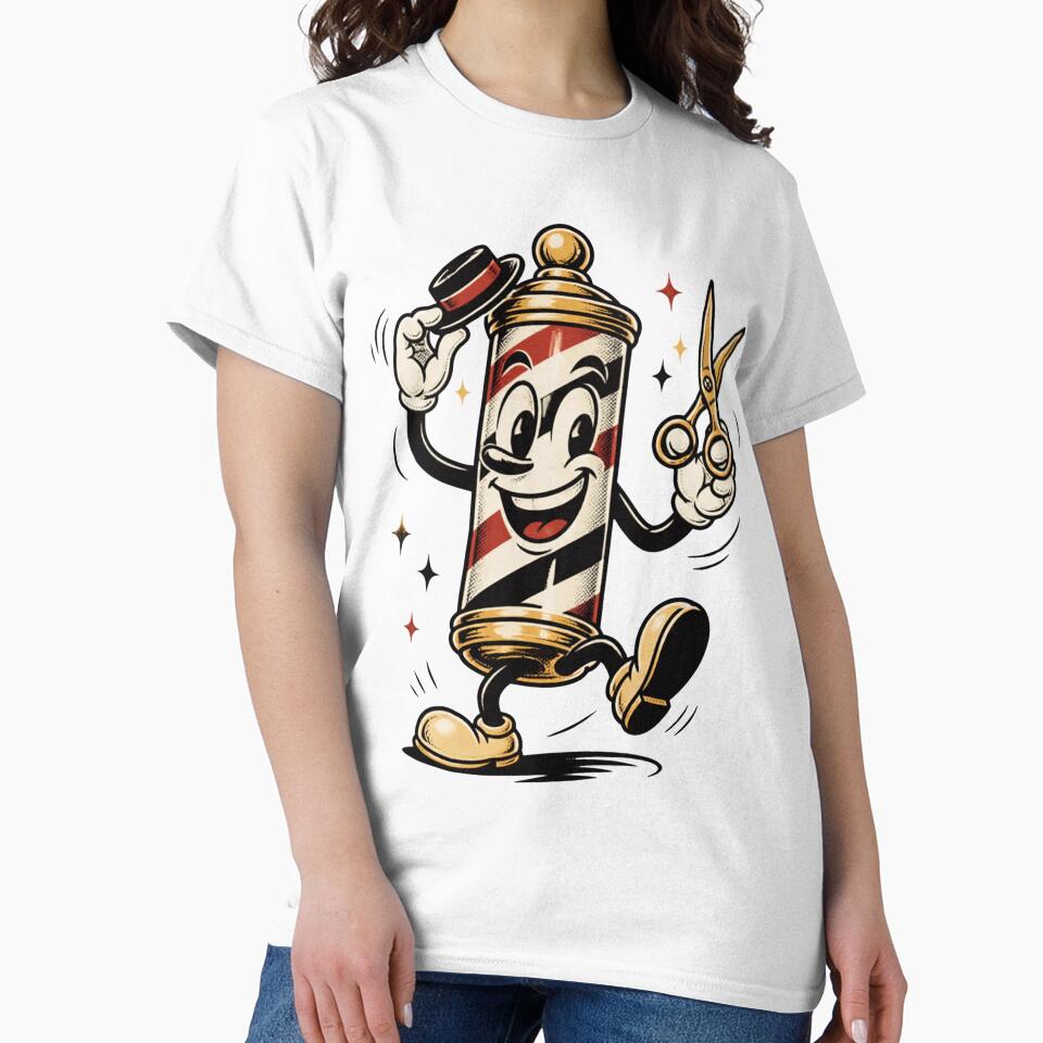 Funny Retro Cartoon Barber Pole Character with Scissors by Barber MD Culture