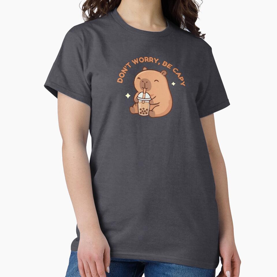 Don't Worry Be Capy - Cute Kawaii Capybara Drinking Boba Bubble Tea by Frafri92