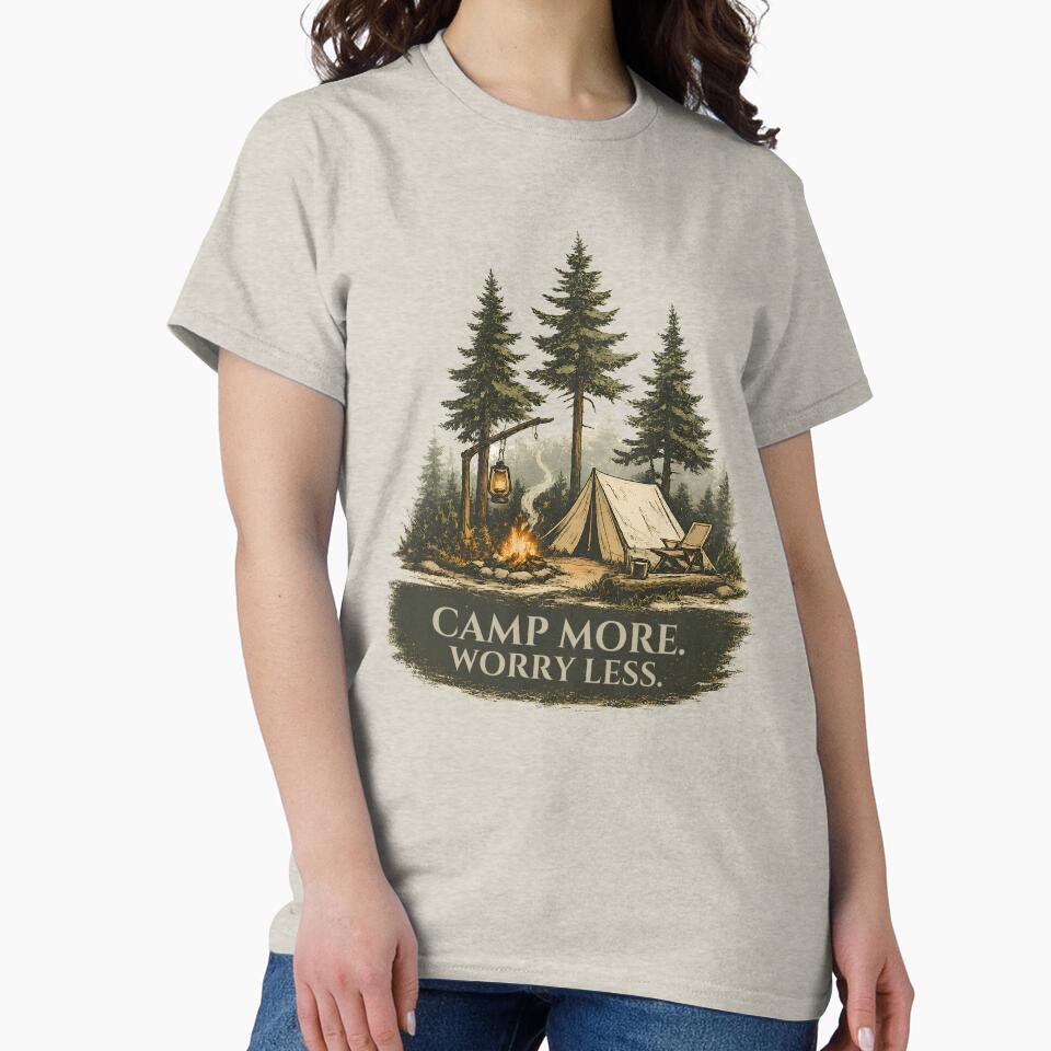 Camp More Worry Less Camping Shirt | Vintage Camping Illustration by Bound for Wonder