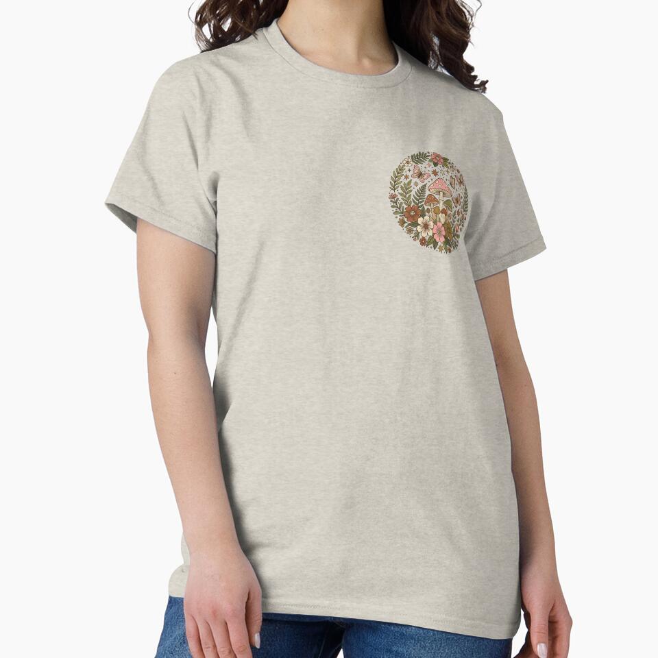 Whimsical Mushroom Garden T-Shirt | Cottagecore Floral Forest Design by Figurimania