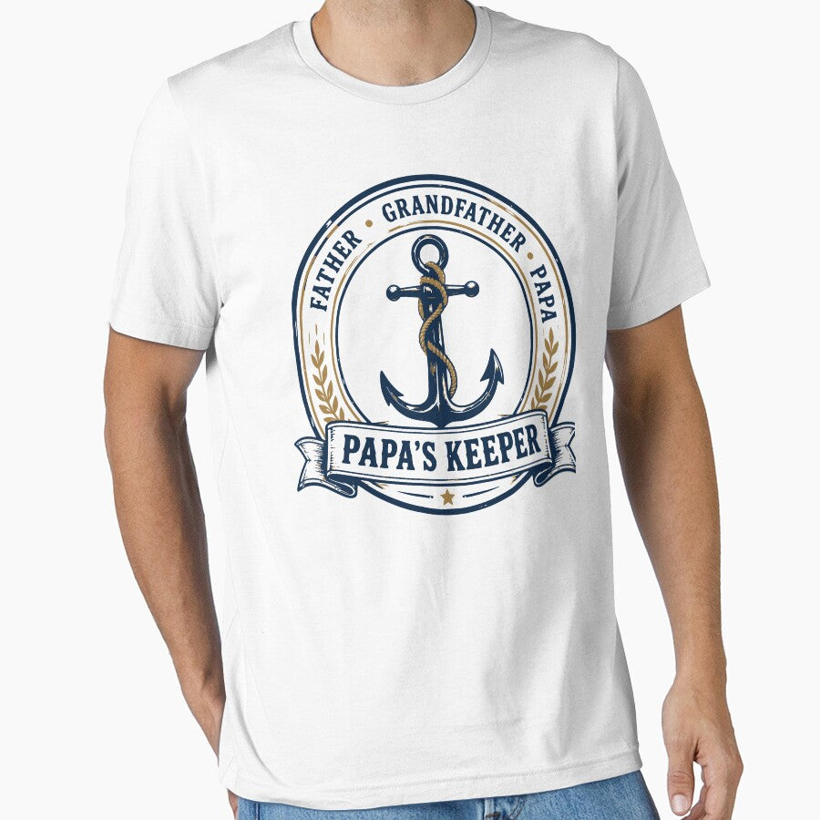 Papa's Keeper Father Grandfather Papa Fishing Anchor Badge T-Shirt by TeeVerse27