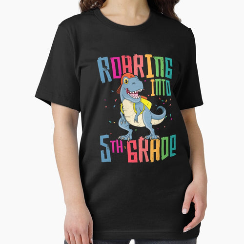5th Grade T Rex Roaring Back to School T-Shirt Dinosaur Boy by 14thFloor