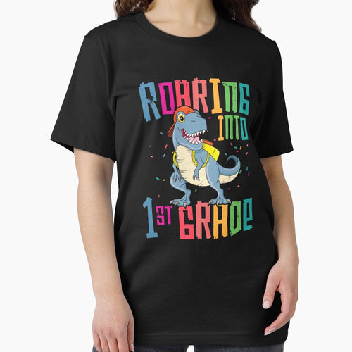 1st Grade T Rex Roaring Back to School T-Shirt Dinosaur Boy by 14thFloor