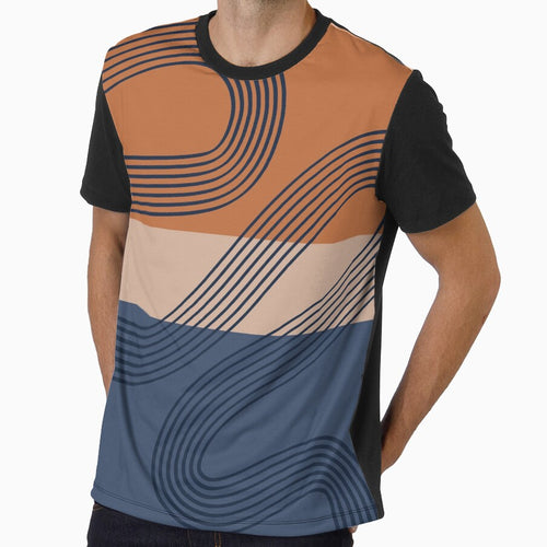 Abstract lines color block (navy-brunt orange-beige) by Aimio