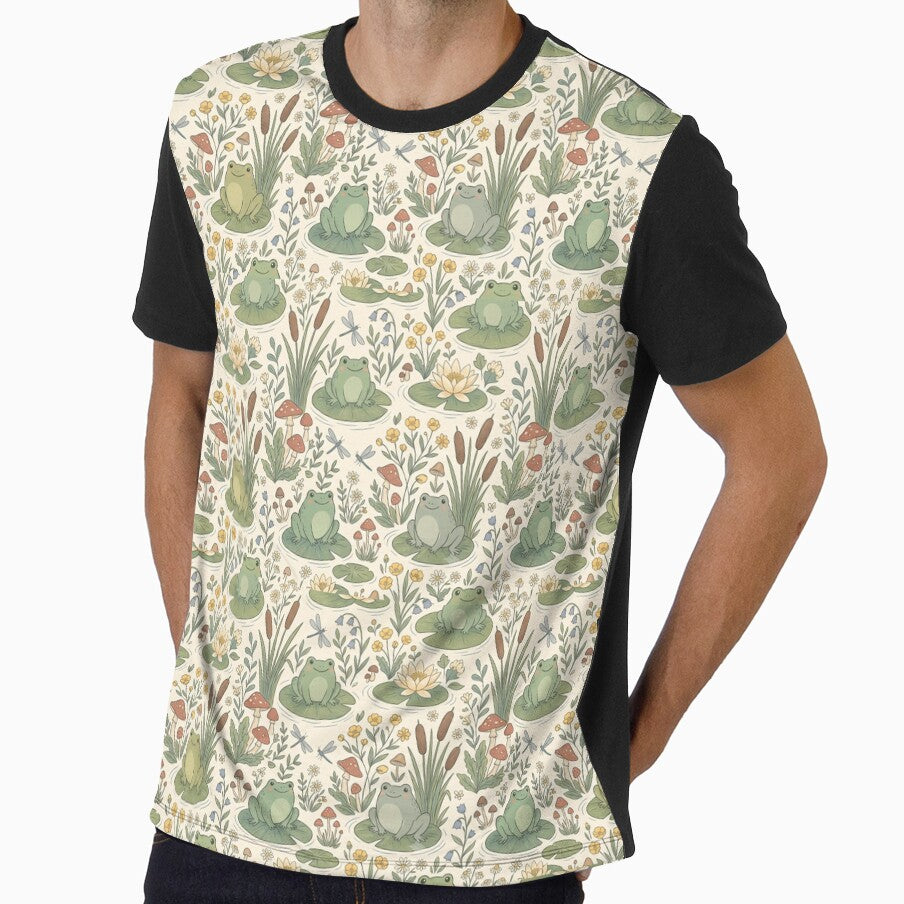 Cute Frog Cottagecore Pattern - Lilypads, Mushrooms & Wildflowers by MuffinMeng ⭐⭐⭐⭐⭐