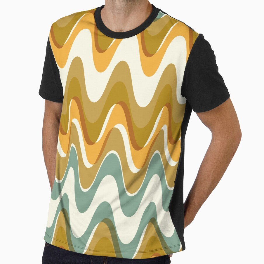 Retro wave pattern - MCM mod geometric in teal blue, mustard yellow and earthy tones by JMgraphic