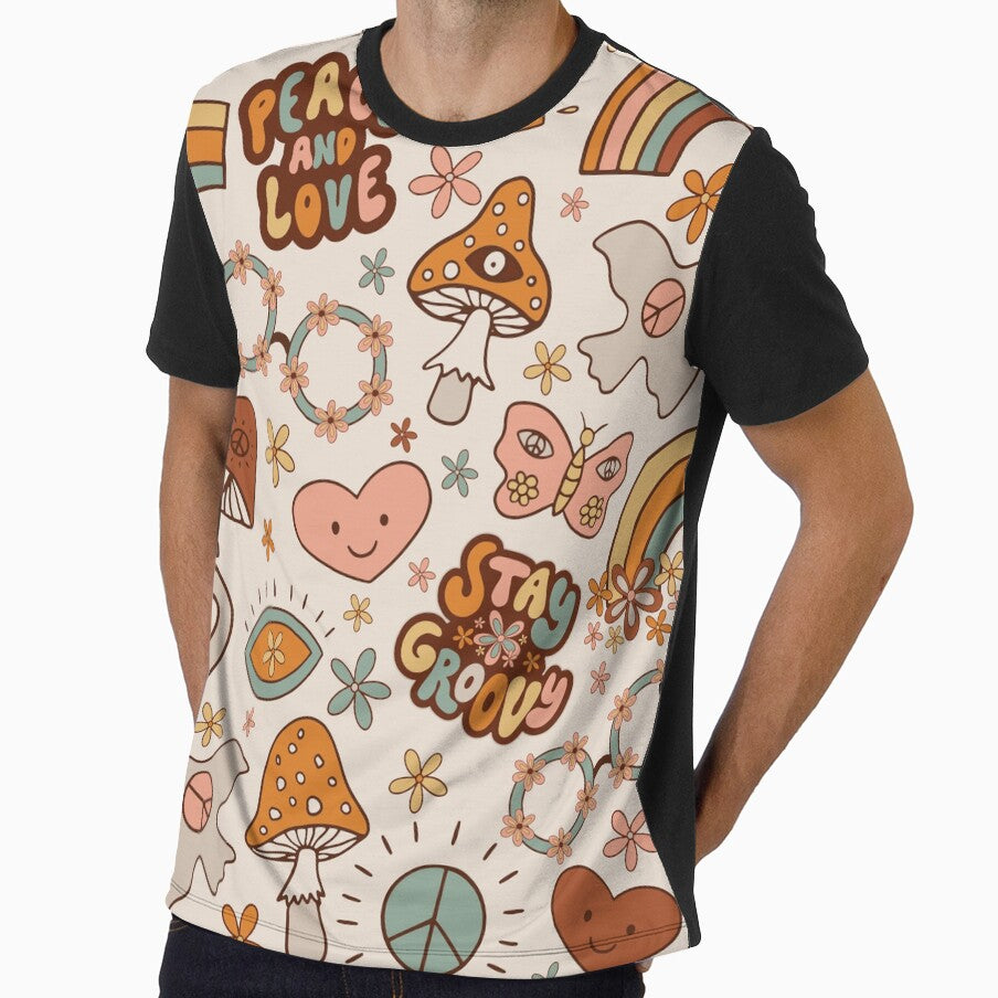 retro groovy flower pattern design tshirt by anandsiva2703