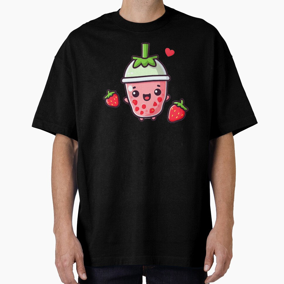 strawberry boba tea cup with cute little strawberries made for stickers. by SaraDatCool