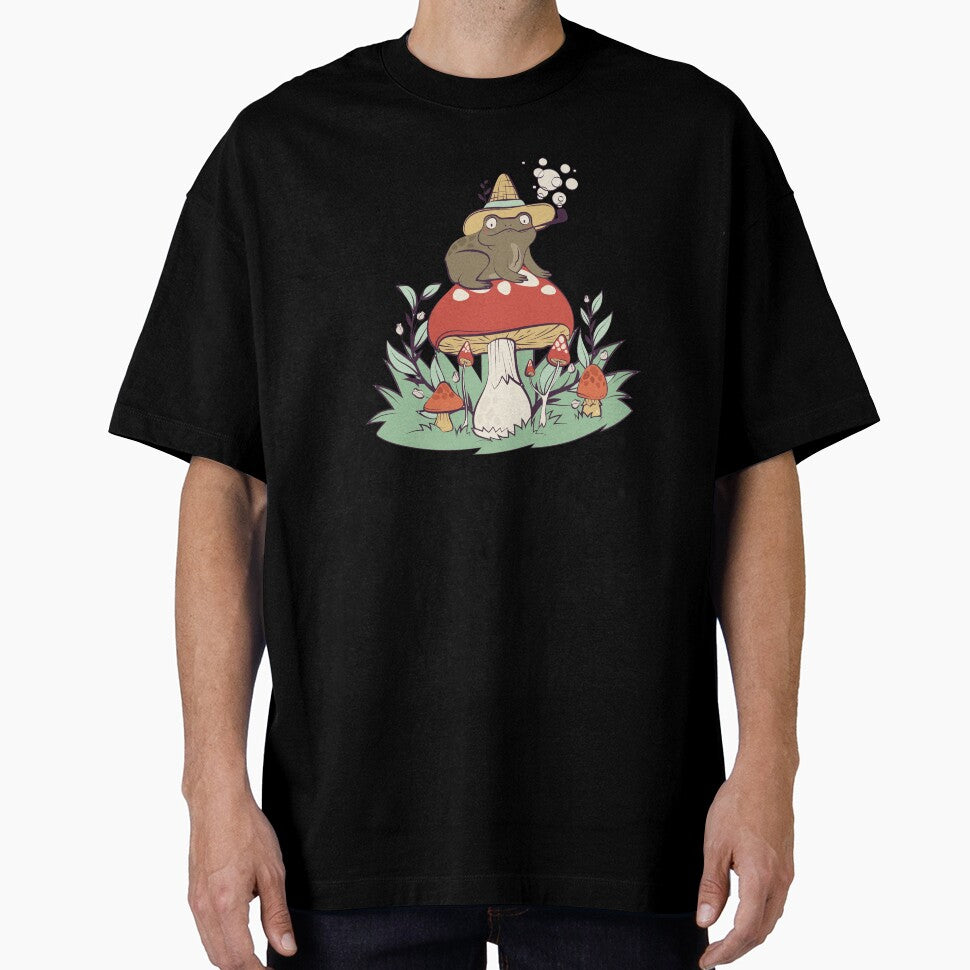 Wizard Frog On Mushroom Cottagecore Whimsical Botanical Fantasy Art by DERA RAY