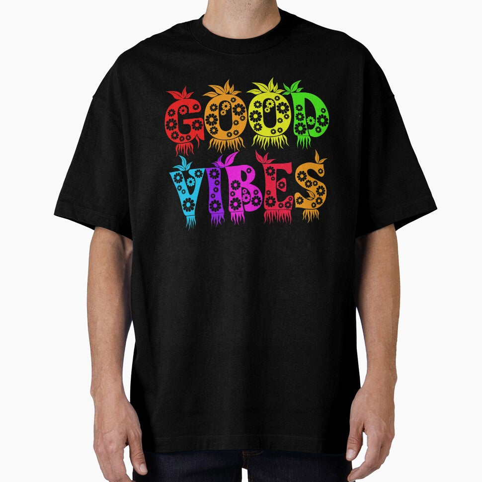 Good Vibes Colorful Bright Floral Rainbow Colors Typography by URSparklingShop