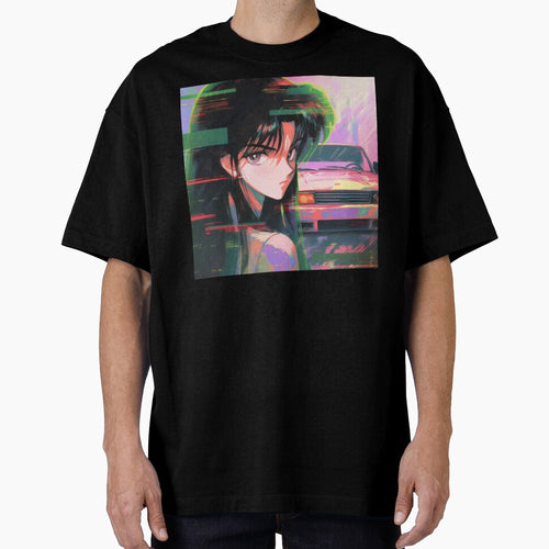 80s Anime Retro Girl Car Japanese Aesthetic Glitch Effect by glasseskyodai