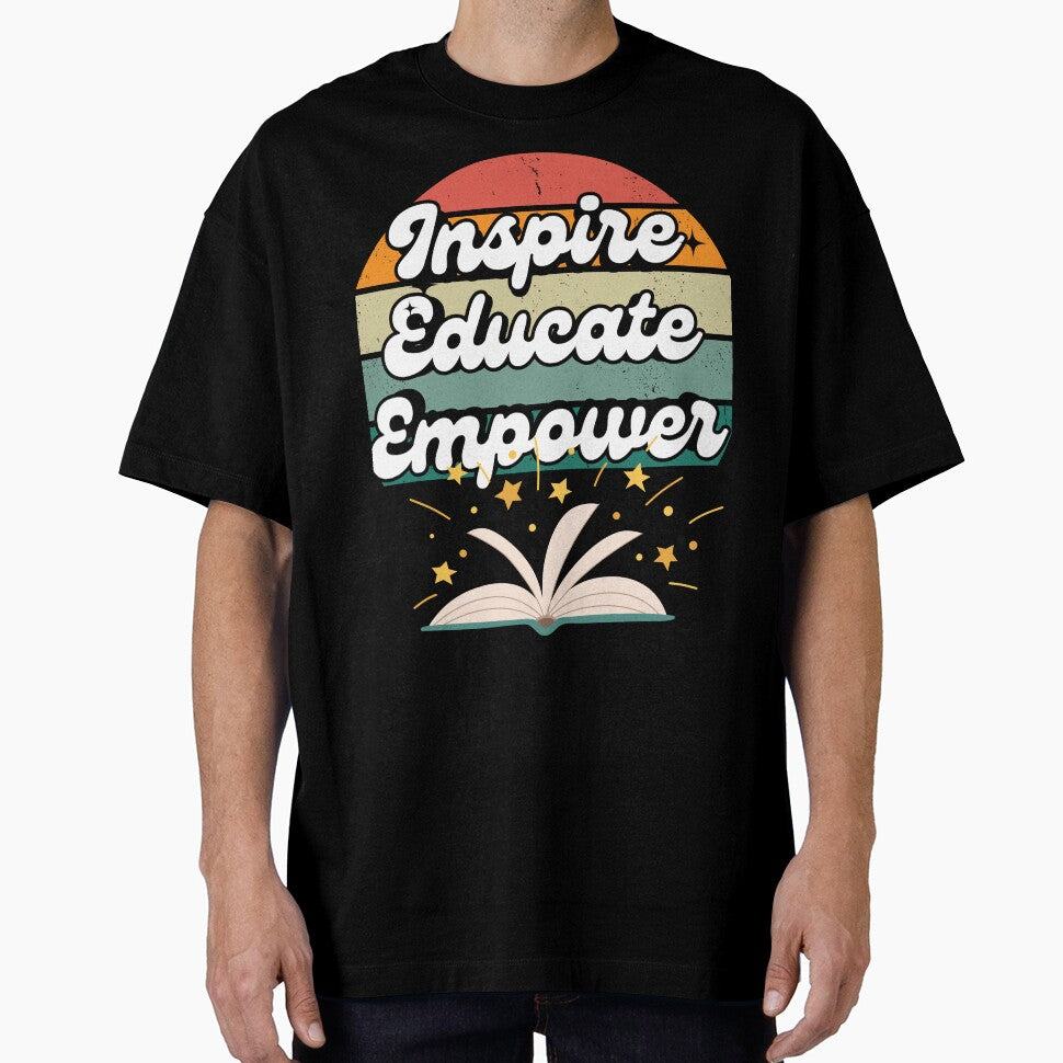 Inspire, Educate, Empower, Retro Sunset and Open Book by Mariana Piana