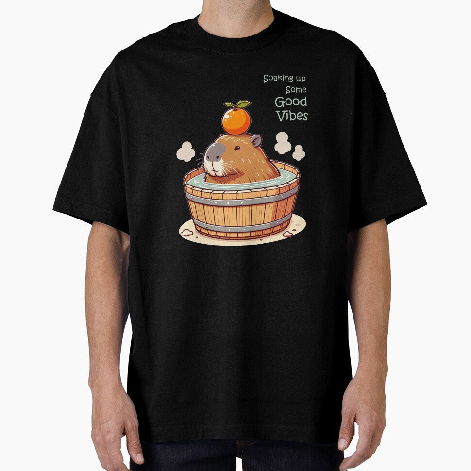 Soaking up some good vibes - Chubby Capybara onsen in Bathtub with orange by happy-capy