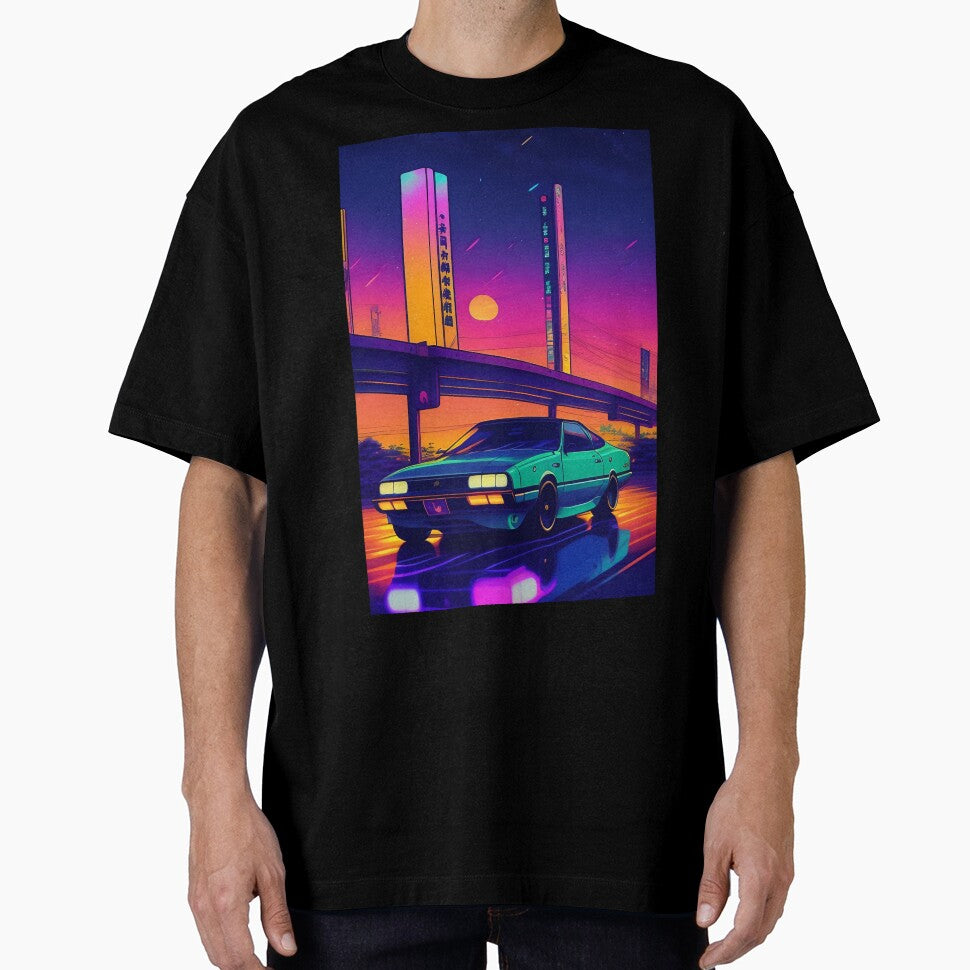 Vintage 90's Anime car Cyberpunk Night Sky Lofi retro aesthetic by iluminal