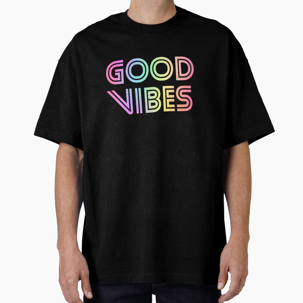 Gradient Rainbow Spectrum Stripes 3D Extruded Retro Vintage Sans Serif Display Typography Good Vibes Quotes by Cawaiico