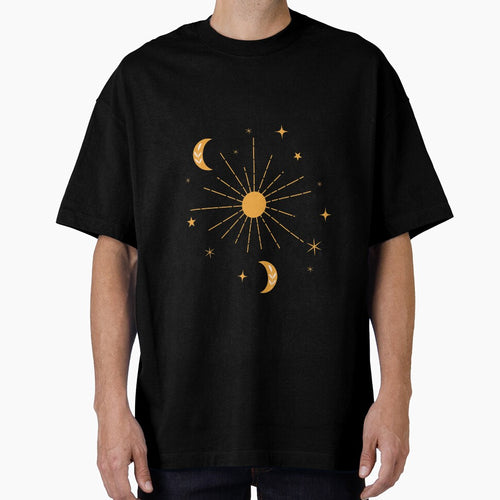 Abstract boho  orange sun and moon hippie pattern with stars by Yasminepatterns
