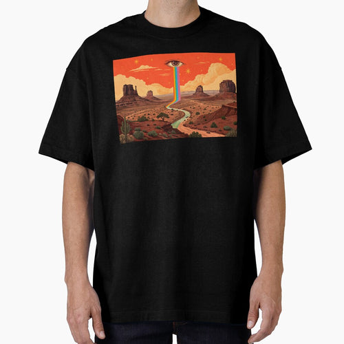 a surreal, psychedelic desert landscape by elkuni