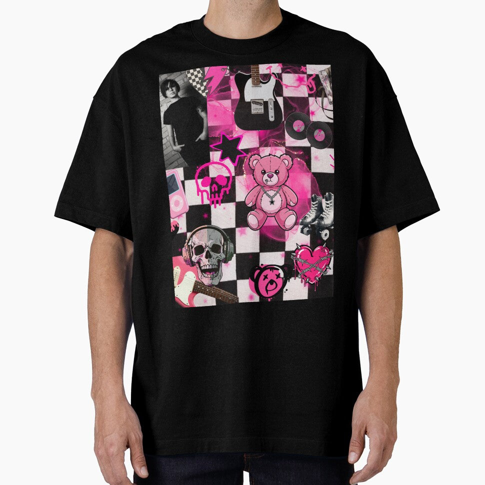 Hot Pink Mall Goth Aesthetic Y2K Scenecore Checkered Collage by Side By Side Studio