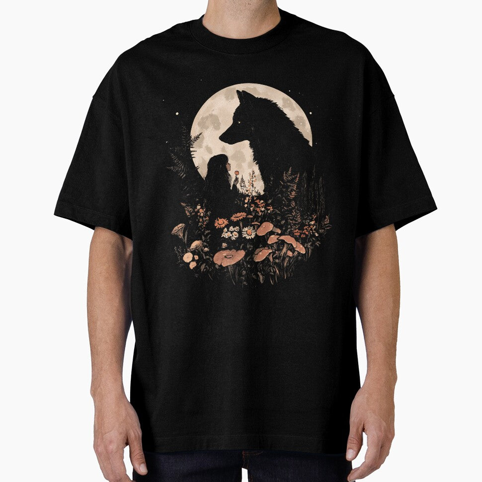 Dark Cottagecore Mushroom Girl And Wolf by ragillthiague