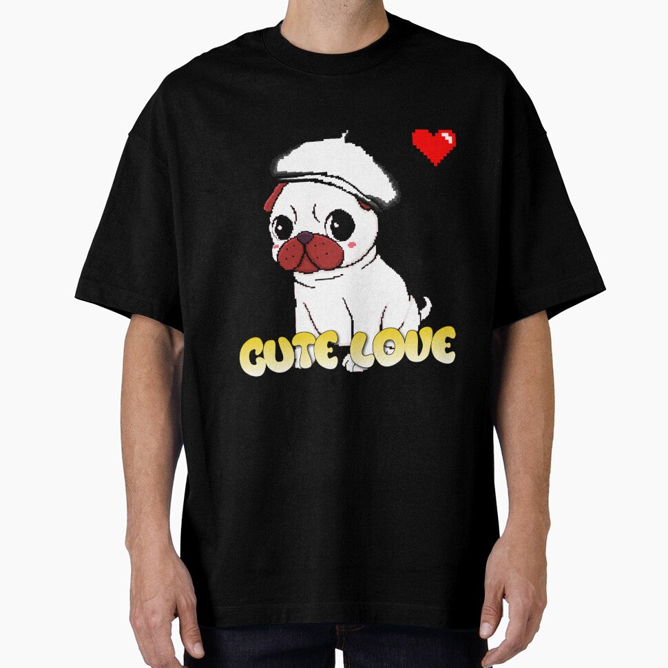 White Pug Puppy Heart Pixel Art by PopDigital