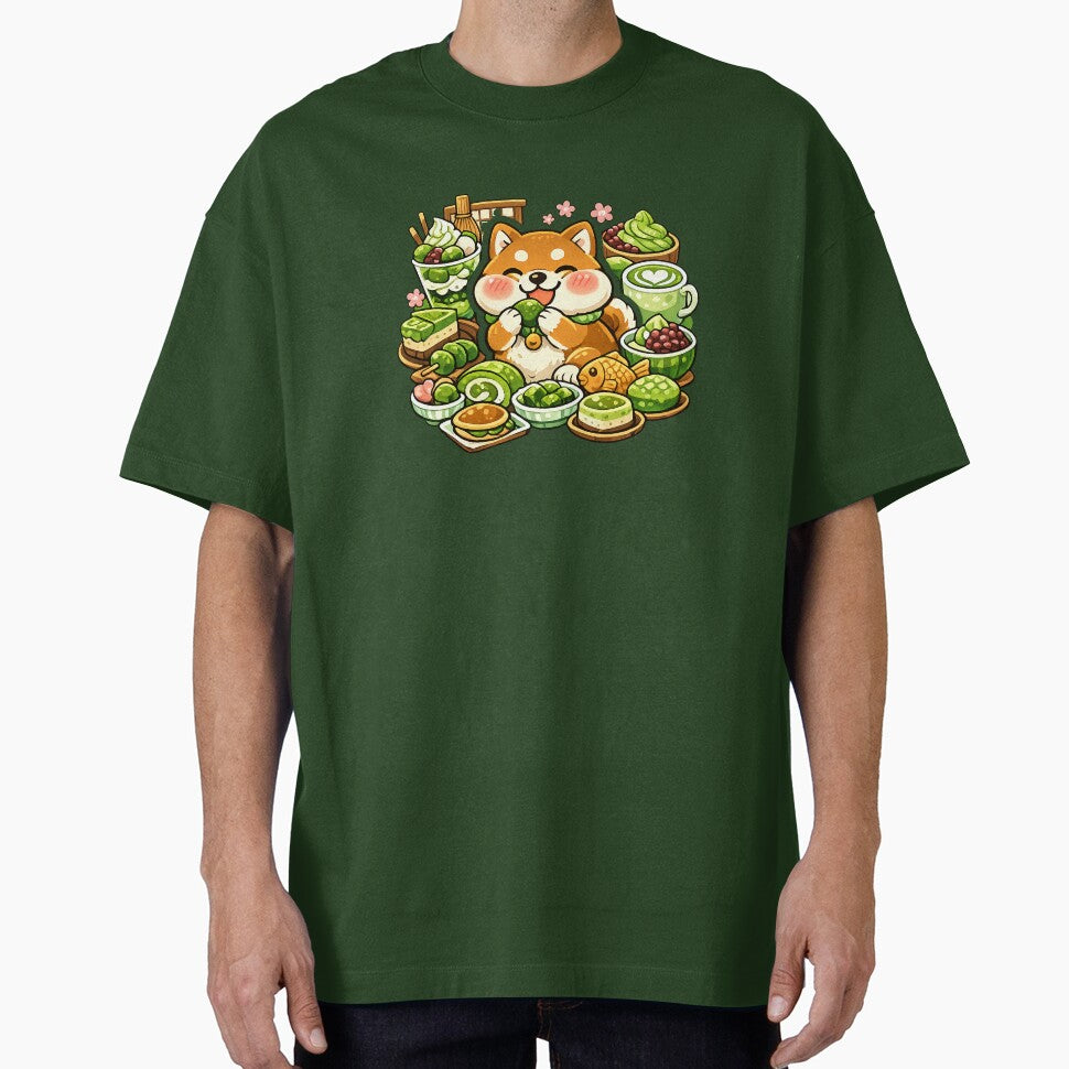 Kawaii Shiba Inu Surrounded by Matcha Sweets Sticker | Kyoto Japanese Cafe Aesthetic by kawaii animal store (in Japan)
