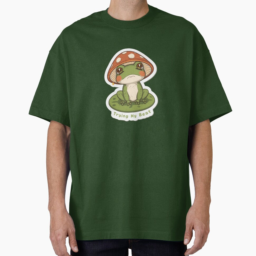 Trying My Best Frog Mushroom Sticker | Cute Cottagecore Frog | Whimsical Kawaii Frog Meme by magiquecreations