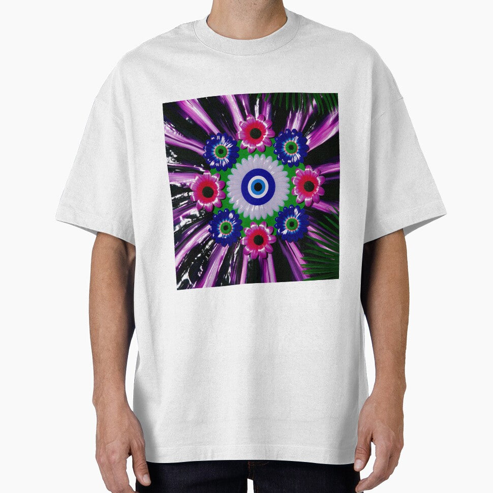 Neon Floral Evil Eye Mandala by bubblegoth