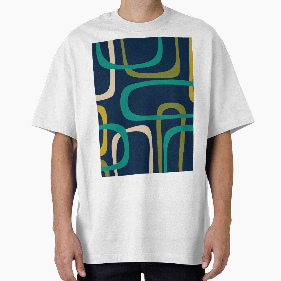 Midcentury Modern Fine Loops Retro Pattern in Mid Mod Navy Blue Turquoise Teal Olive Green Mustard by kierkegaard