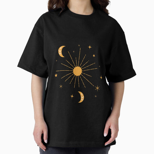 Abstract boho  orange sun and moon hippie pattern with stars by Yasminepatterns