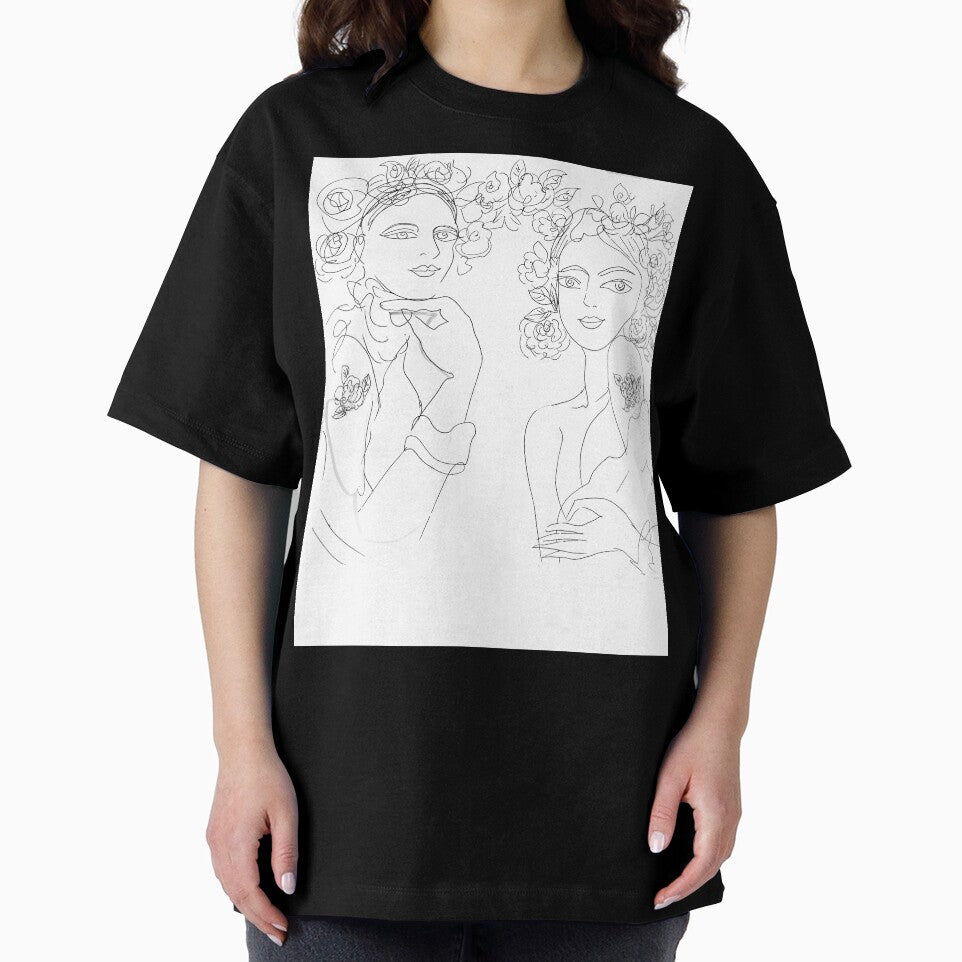 Flower Crown Twin Women Line Art by TinTinBloom