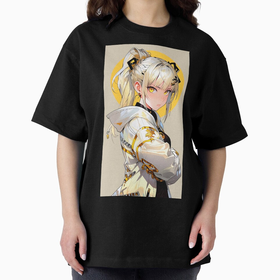 Anime Girl Golden Eyes Aesthetic Streetwear | Futuristic Cyberpunk Waifu Art | Blonde Anime Character Illustration by Dyan4