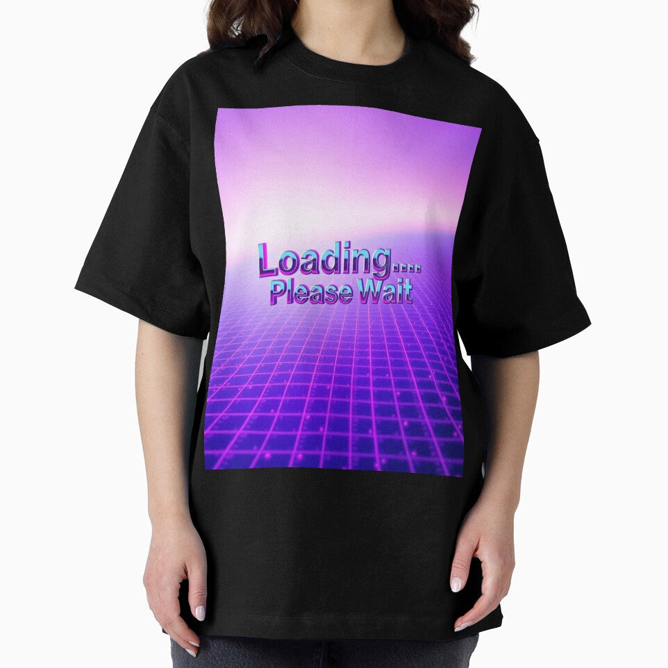 Loading Please Wait – Y2K Retro Chrome Vaporwave Tee Design by CMdigit