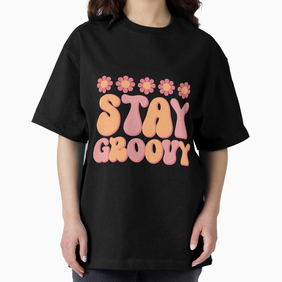 Stay Groovy Retro Colorful Block Letter Floral Design by redbubbleart18
