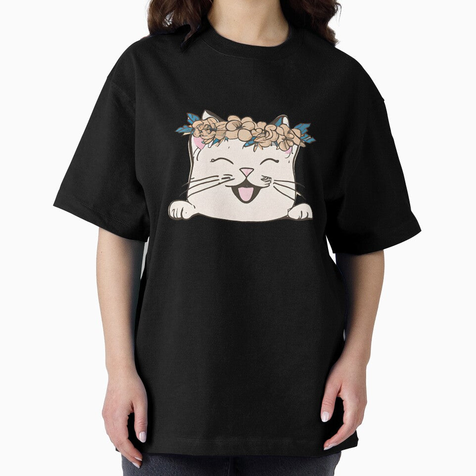 Cute Cat Meow  Smile with crown floral vintage by BOHOVIN