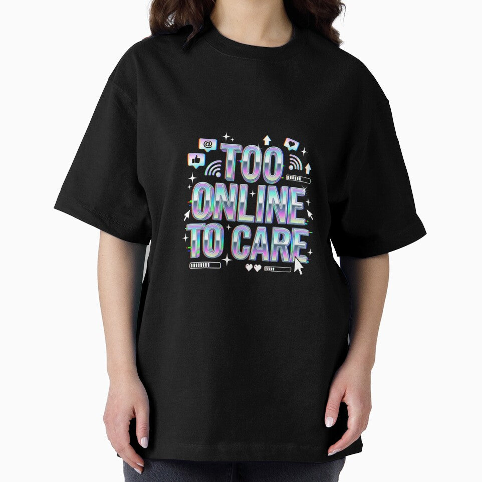 Too Online To Care - Y2K Chrome Typography Streetwear Design by HumanCreator