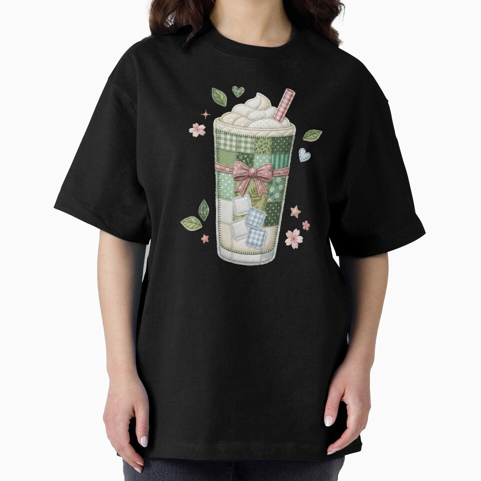 Patchwork Matcha Latte Quilted Green Tea Cottagecore Art by BVDigitalArt