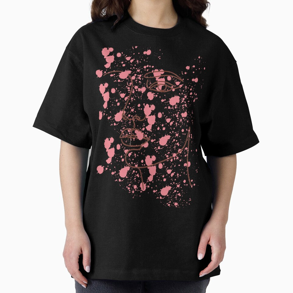 Minimalist Face Abstract Emotion – Line Art & Splash Pink by byafrilaence