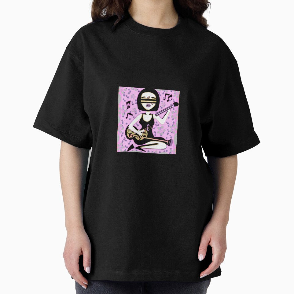 "Música Mística: Una Mujer con un Vestido Negro y Lentes Futuristas Tocando el Violín" by FunnyShopGirl