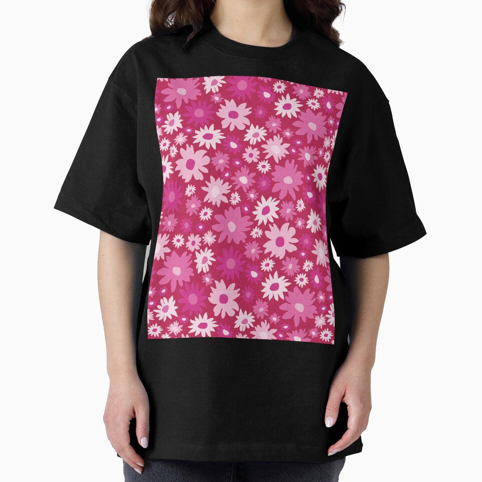 RETRO GROOVY AND FUN FLOWERS DARK PINK by blomastudios