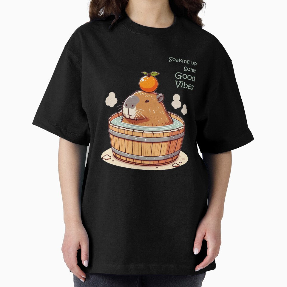 Soaking up some good vibes - Chubby Capybara onsen in Bathtub with orange by happy-capy