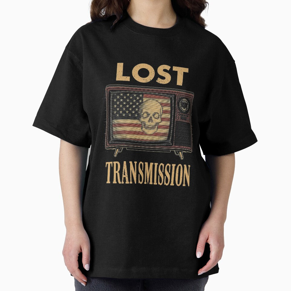 Lost Transmission – Retro TV Static American Skull Flag Streetwear by Dhenin Studio