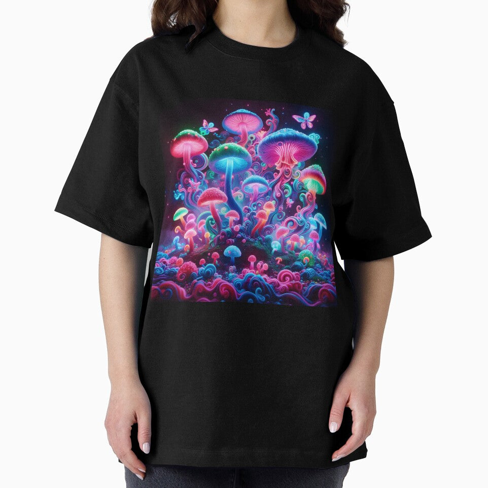 Neon Psychedelic Mushrooms - Trippy Glowing Fantasy Forest by Sybille-Yates