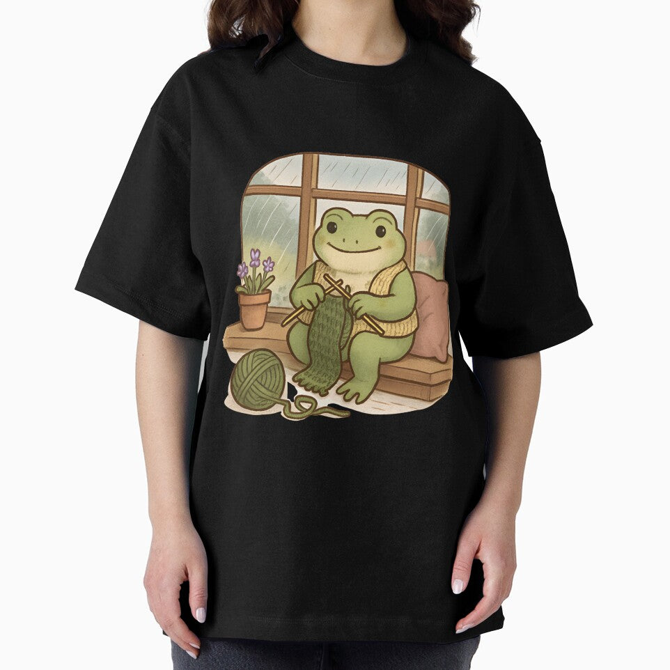 Cottagecore Frog Knitting by the Window by SignumShop