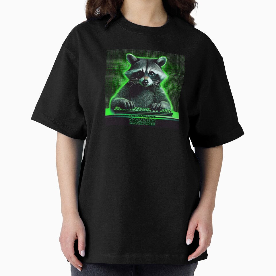 Funny satirical raccoon cryptocurrency scammer warning by Boxing Kangaroo Retail Company