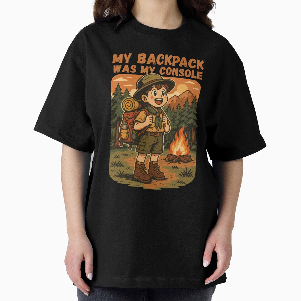 My Backpack Was My Console – Retro Anime Camping Shirt | Gifts for Outdoor Gamers by NicoDesignArt