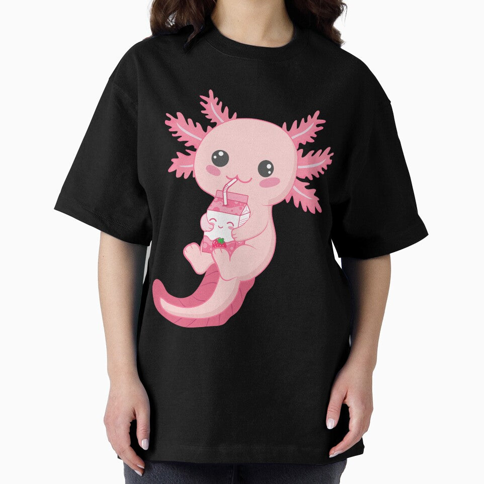 Cute Kawaii Doodle Axolotl Drinking Milk Boba Strawberry Tea, Axolotl Stickers, Bubble tea stickers, by Duundeed