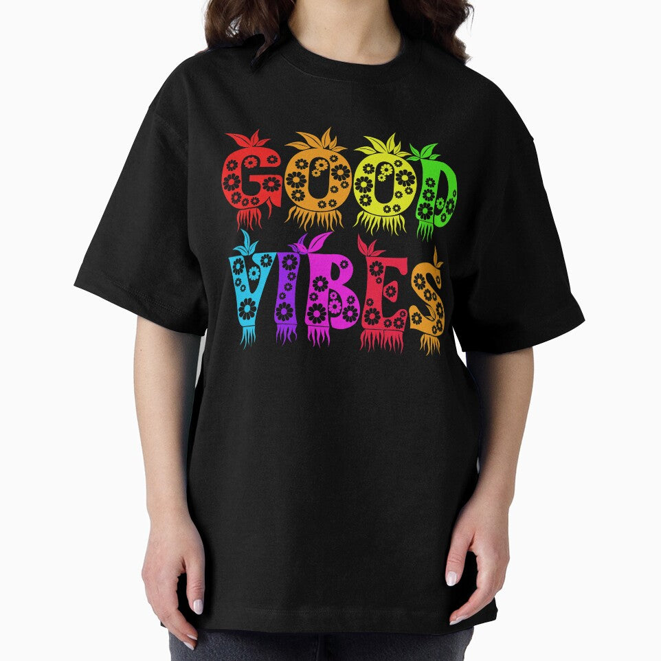 Good Vibes Colorful Bright Floral Rainbow Colors Typography by URSparklingShop